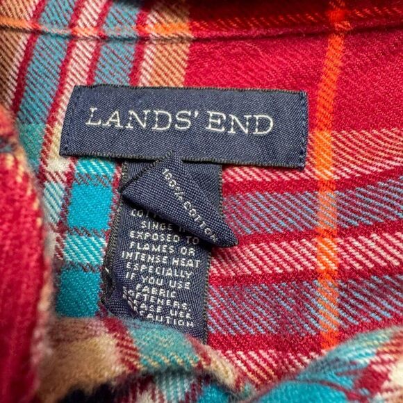 Lands End Flannel Shirt Mens XL Red Blue Flannel Casual Outdoor Camping Fishing - Picture 8 of 11